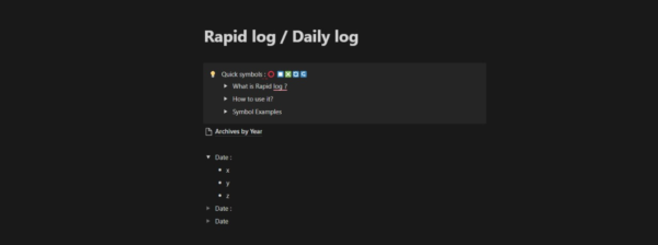 Rapid log Daily log compress Rapid log - Bullet journal - Notion template